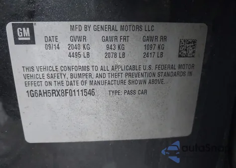 2015 Cadillac Ats Luxury z USA, uszkodzony, nr VIN 1G6AH5RX8F0111546